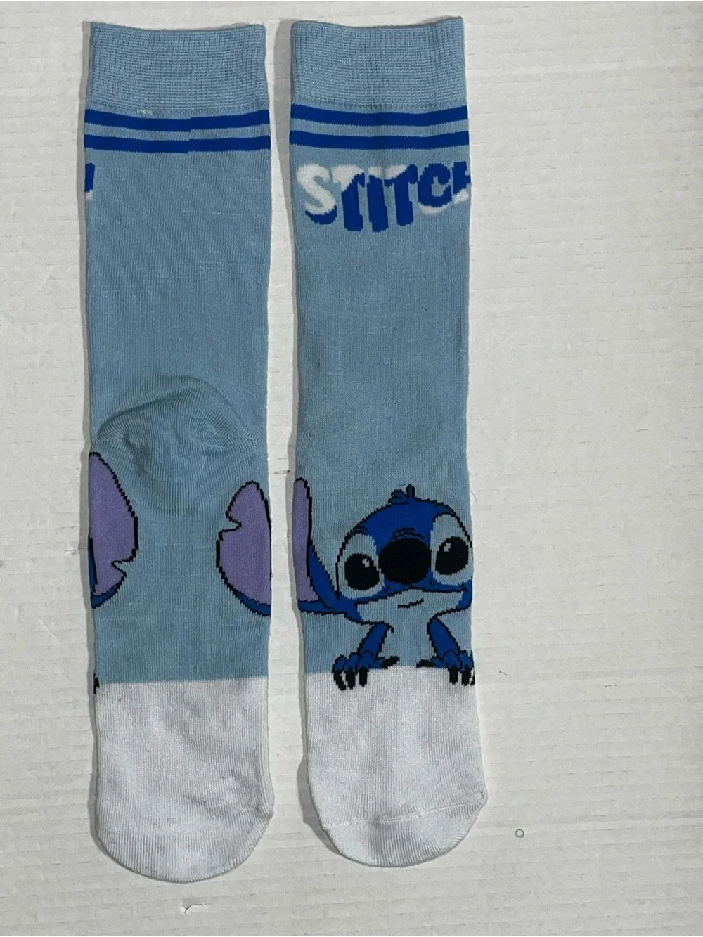 Disney Light Blue and White Stitch Crew Socks